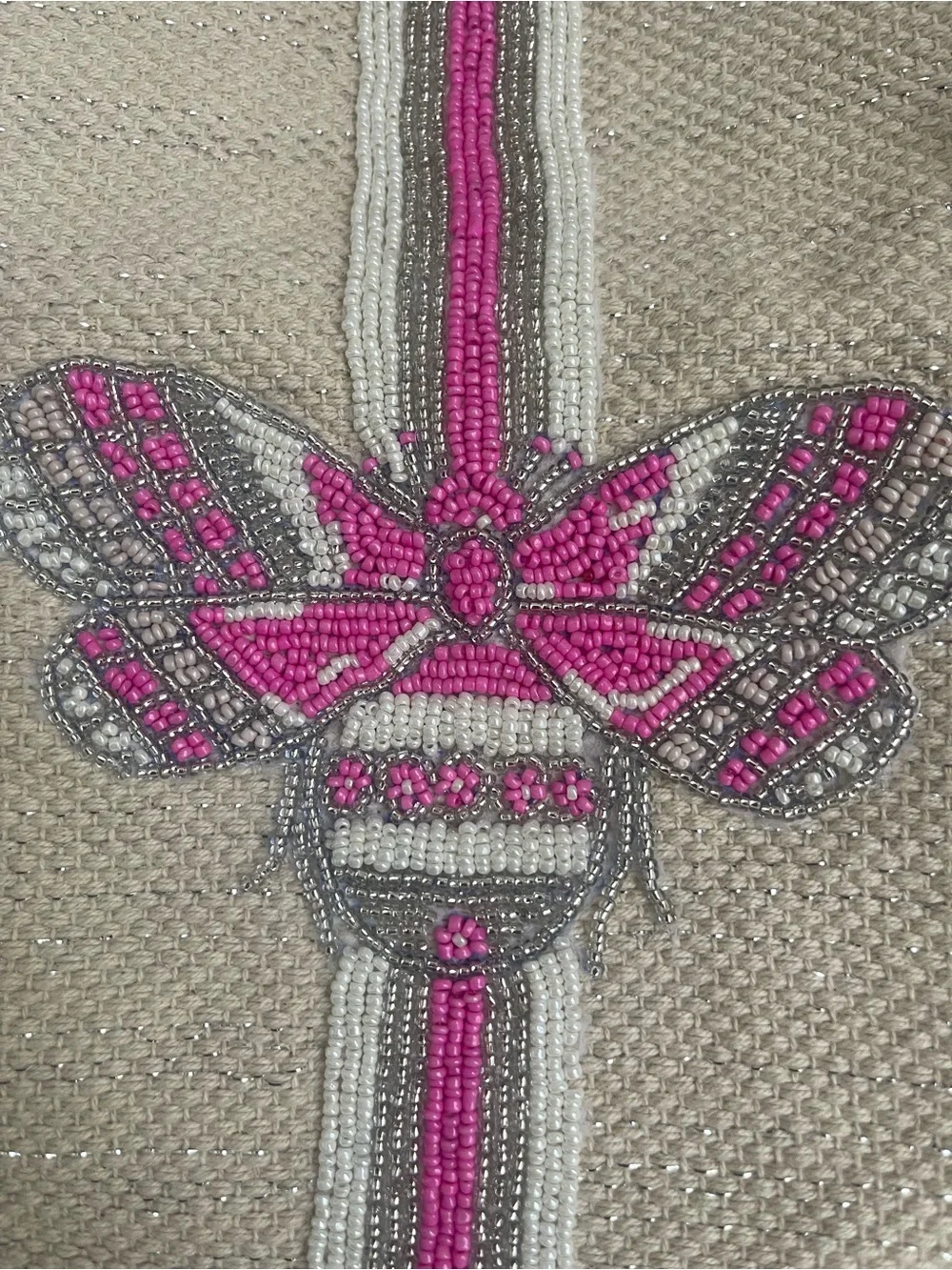Express Edit Medium Pink Beaded Bee Woven Tote Bag
